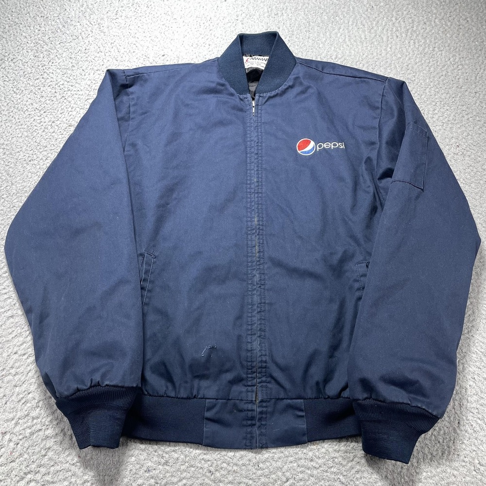Aramark Jacket Mens Medium Blue Pepsi Bomber Full Zip Quilted Lined Workwear